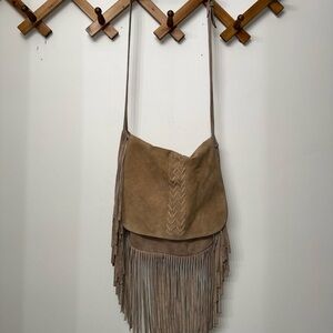 Tan Suede Fringe Crossbody Bag